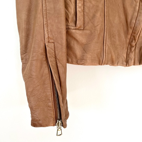 Danier Caramel Brown Leather Shawl Collar Moto Jacket - Picture 4 of 13